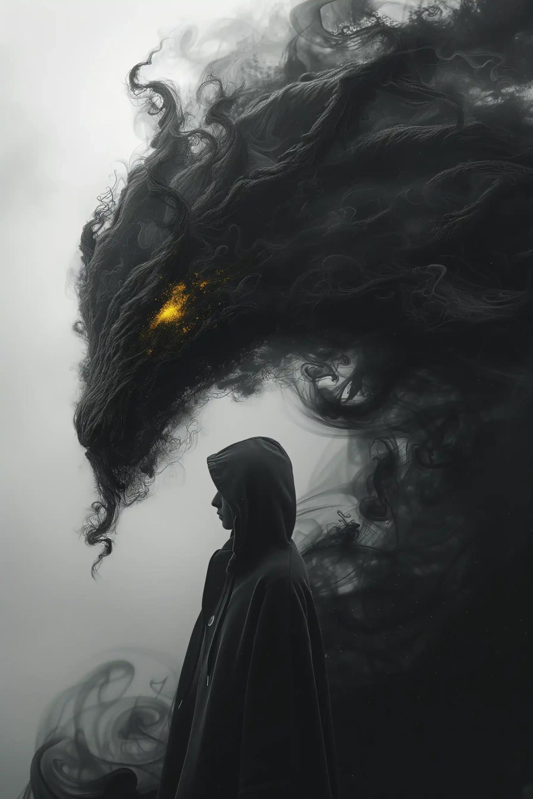 Dark Hooded Confrontation Smoke Dragon Midjourney提示词