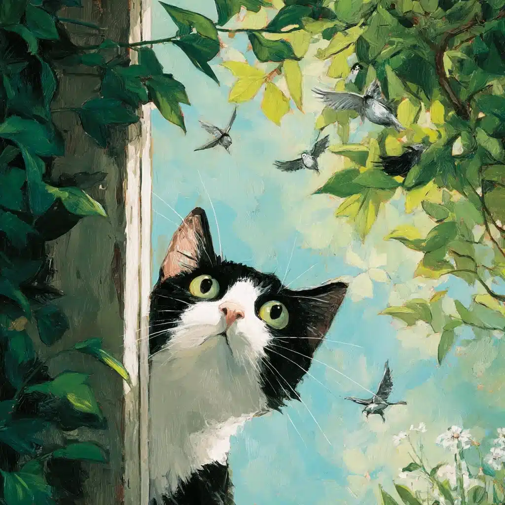 Whimsical Cat Window View Midjourney提示词