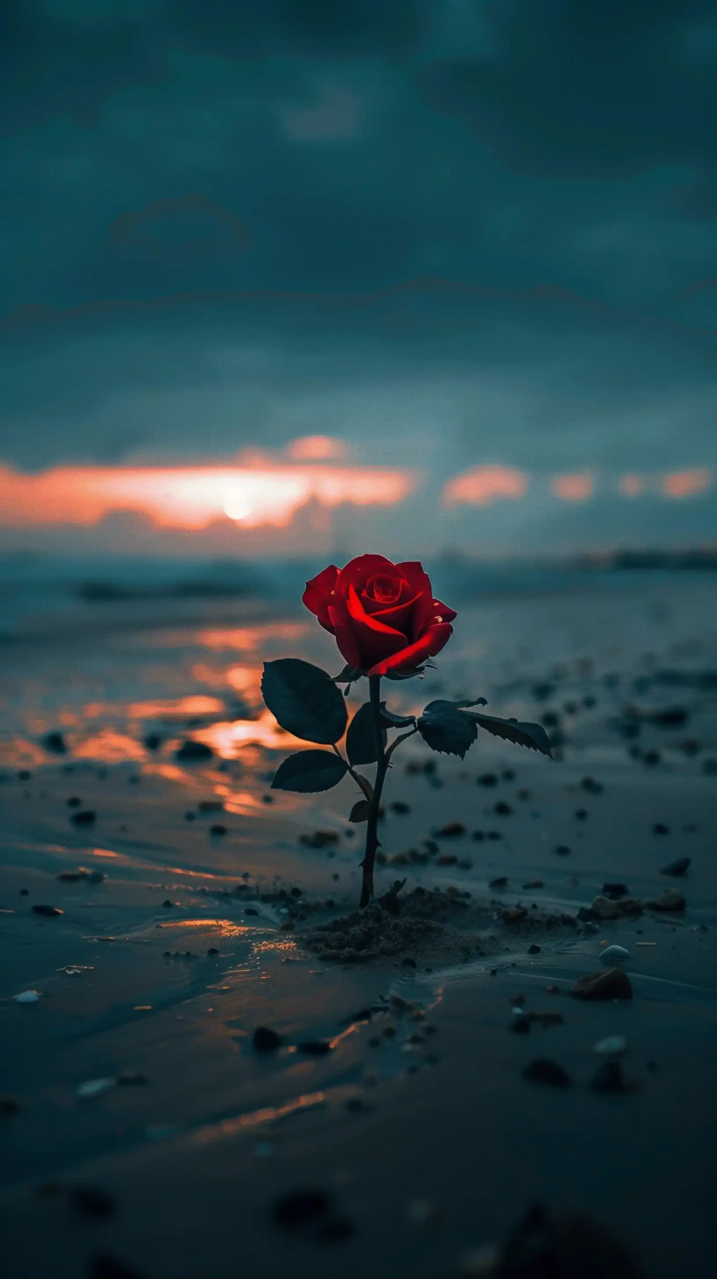 Night Beach Rose Planting Midjourney提示词