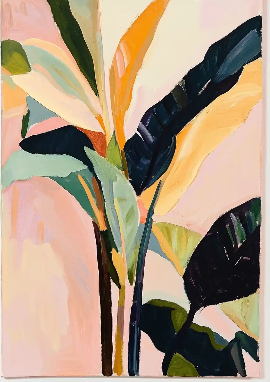 Neon Strelitzia Leaves Fauvism Midjourney提示词