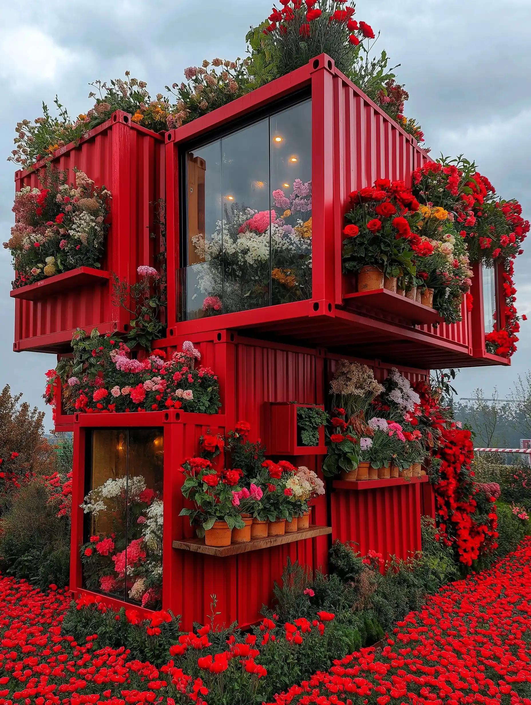 Red Flower Village Design Midjourney提示词