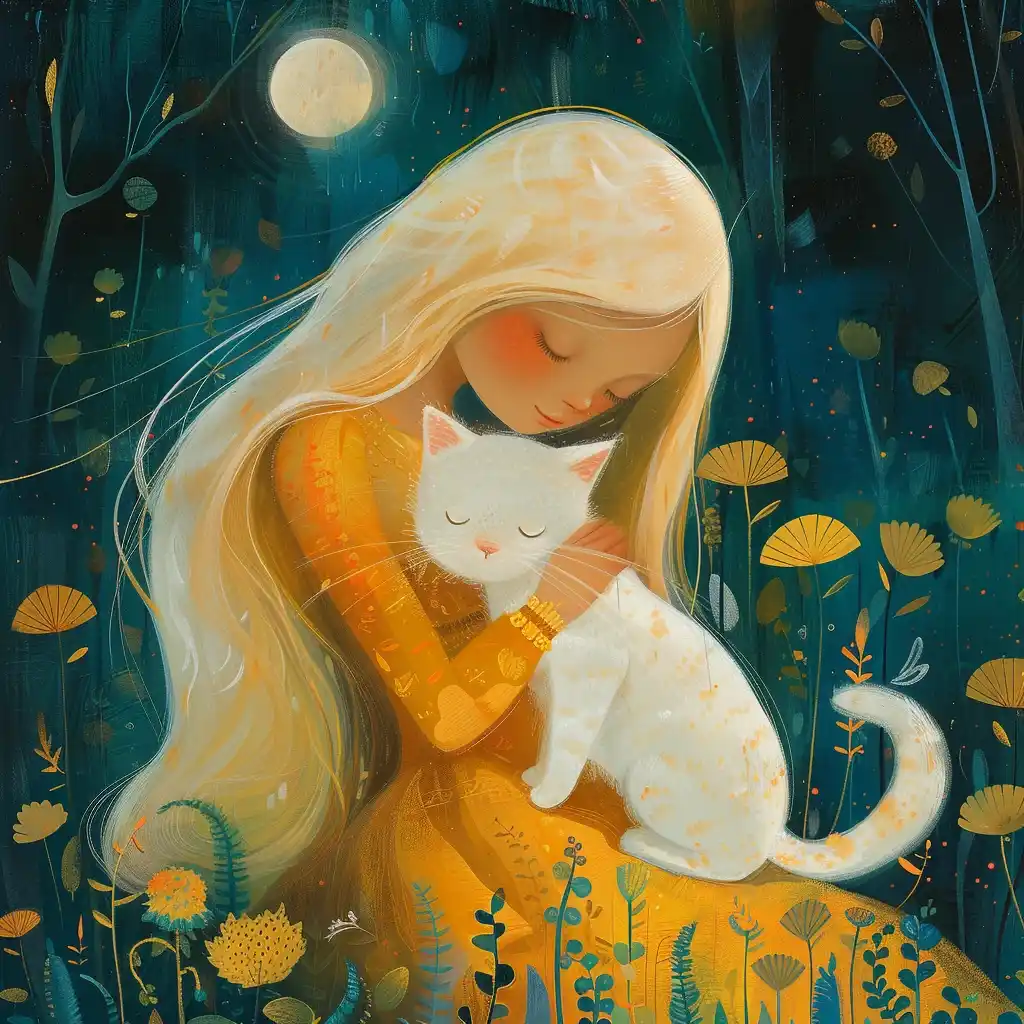 Blonde Princess with Cat Midjourney提示词