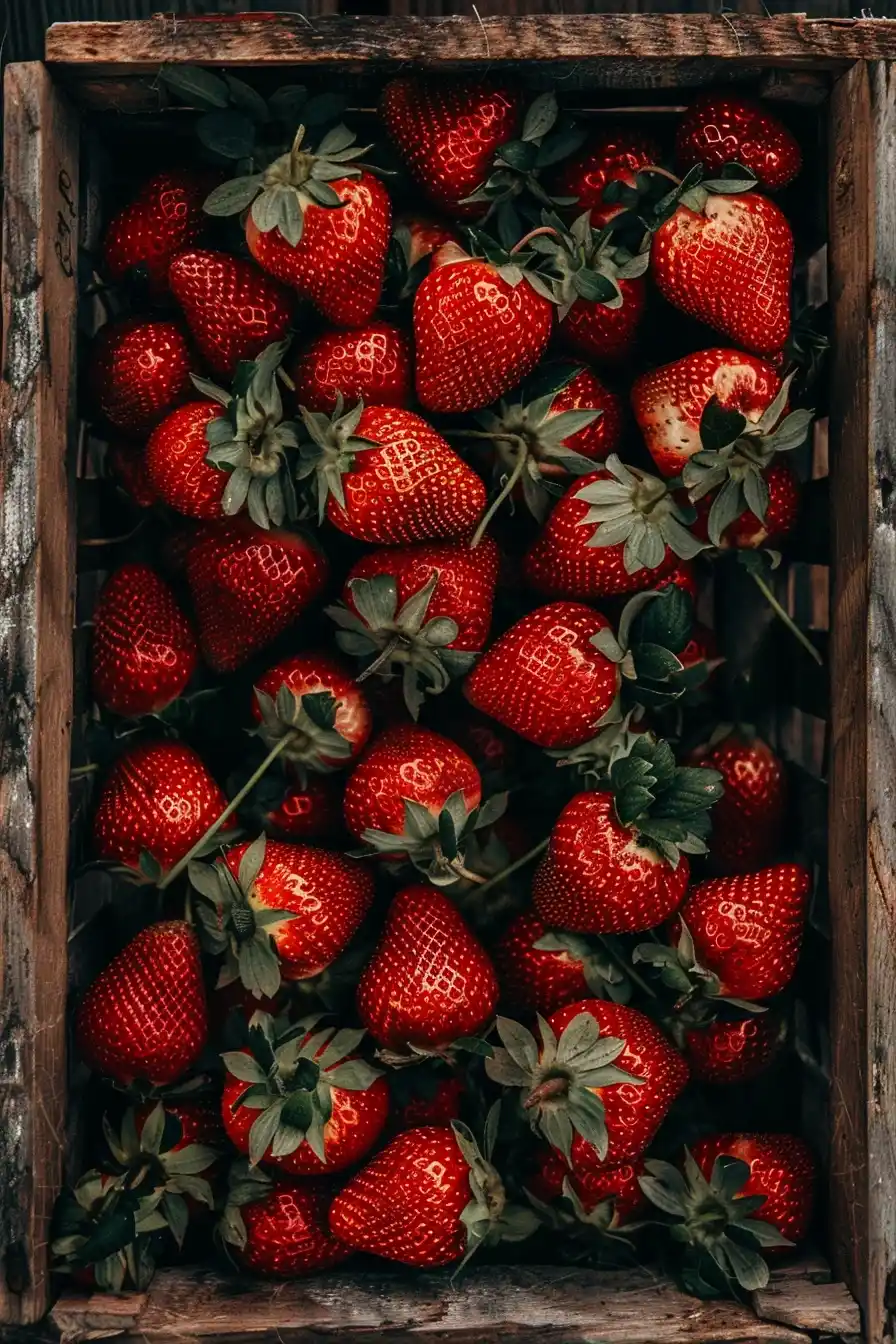 Top-Down Strawberry Crate Midjourney提示词