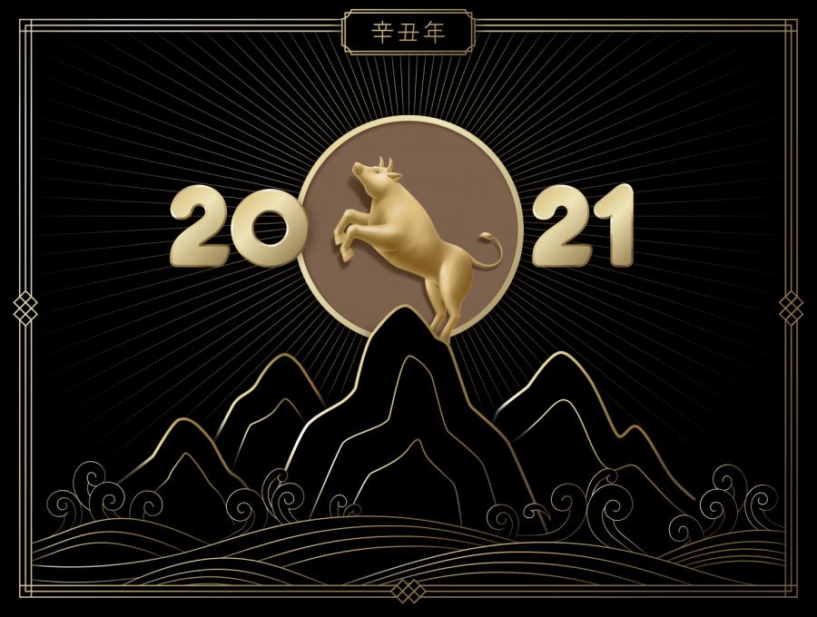 6款20201年辛丑年牛年快乐新年新春展板PSD素材