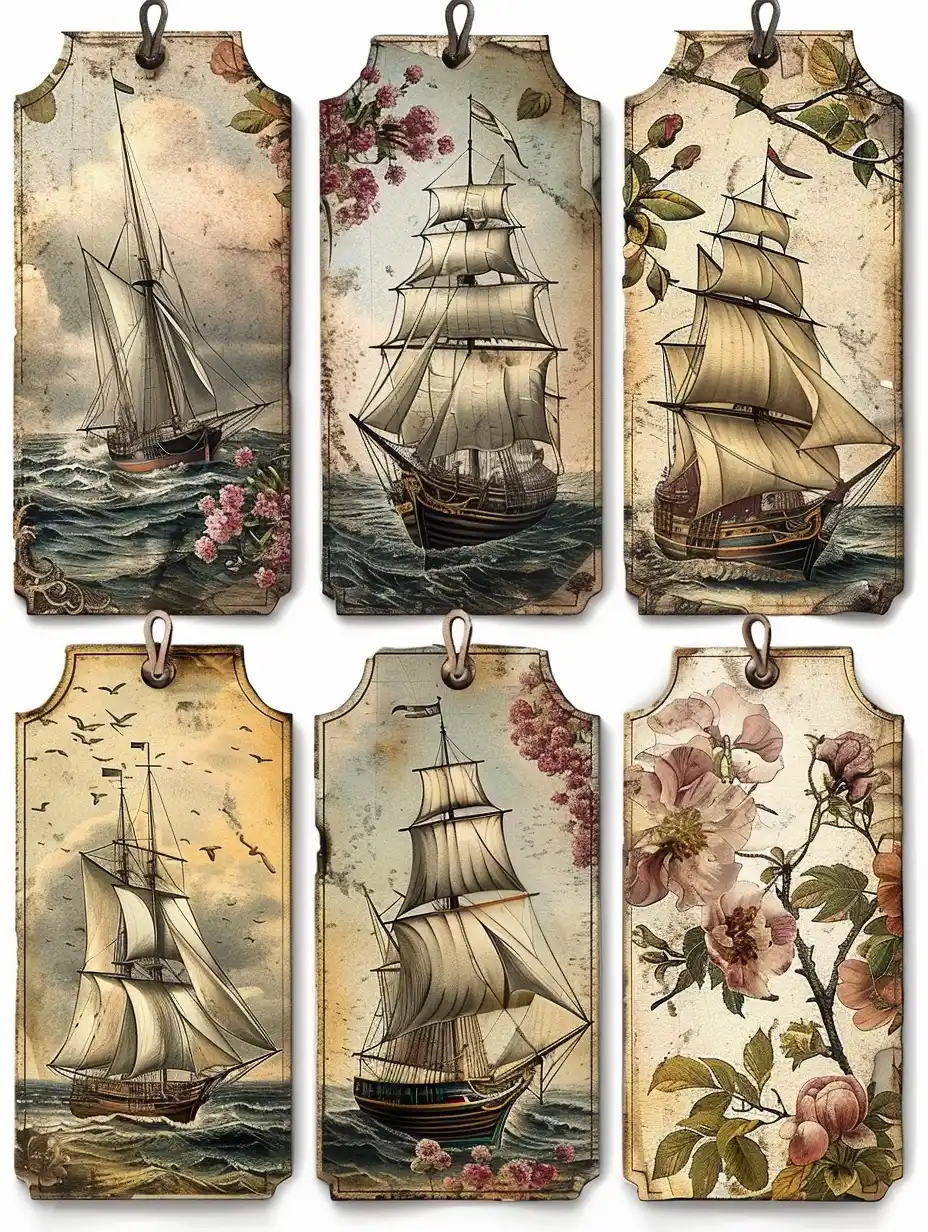 Vintage Nautical Stickers Midjourney提示词