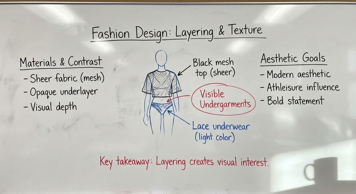 Fashion Design: Layering, Texture & Sheer Fabric Diagram Nano Banana提示词