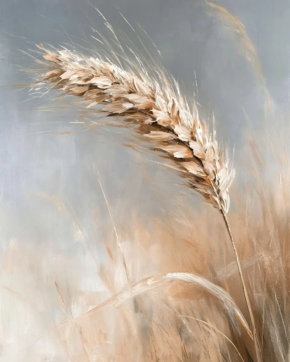 Minimalist Wheat Oil Painting Midjourney提示词