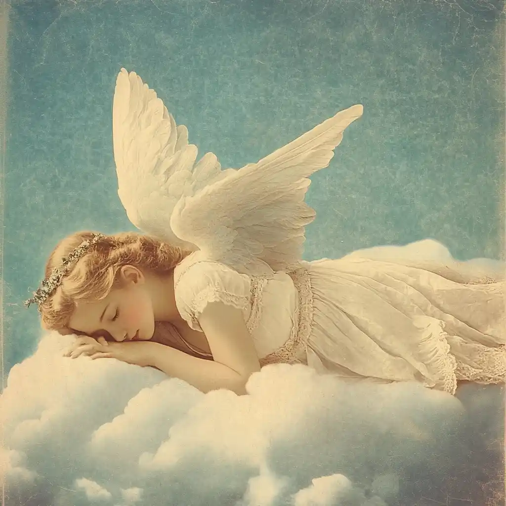 Vintage Angel on Cloud Midjourney提示词
