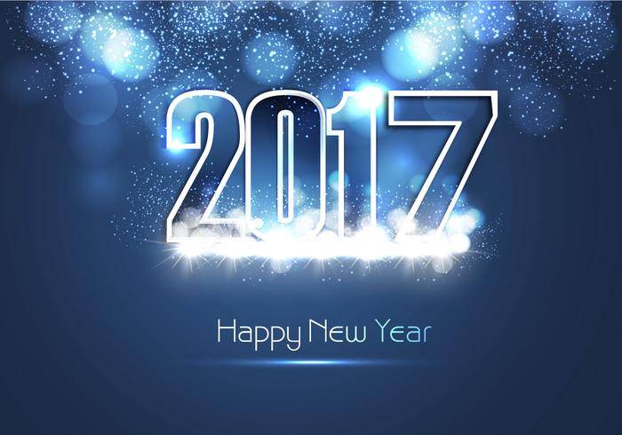 闪亮的蓝色新年快乐2017年卡
