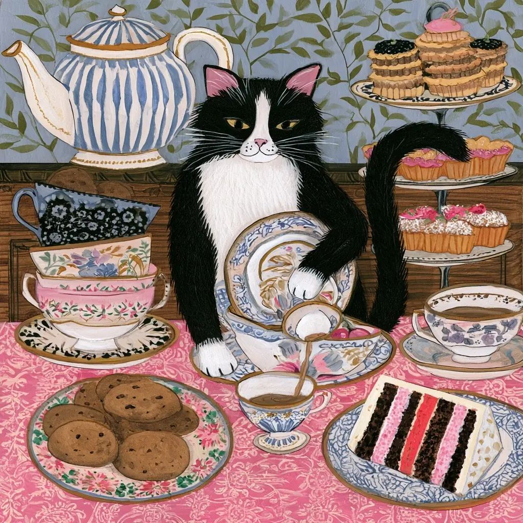 English Tea With Cat Midjourney提示词