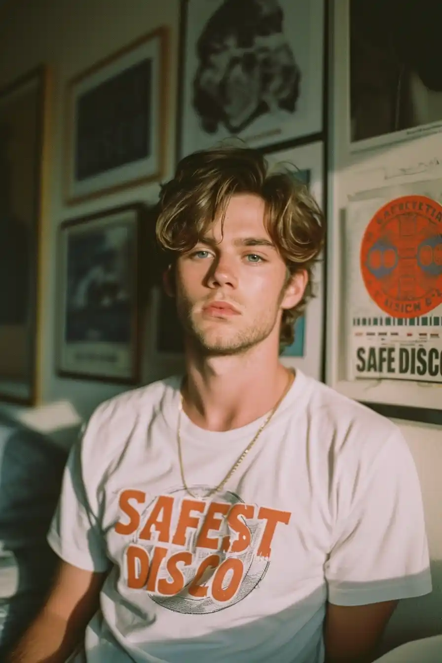 Indie Man with Safest Disco Poster Midjourney提示词