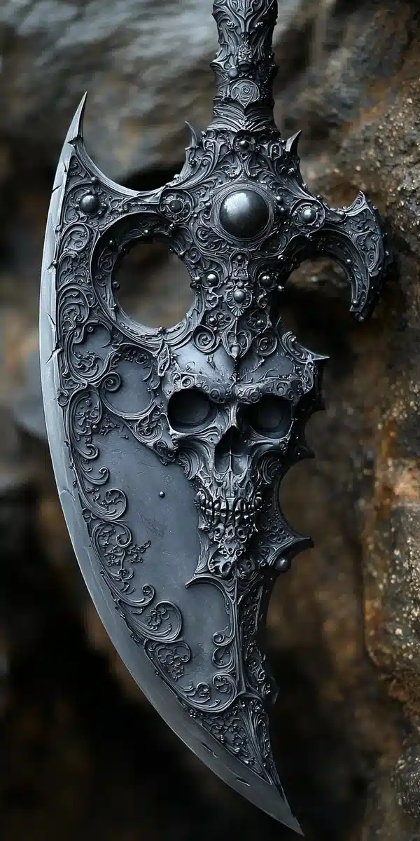 Futuristic Gothic Halberd Closeup Midjourney提示词
