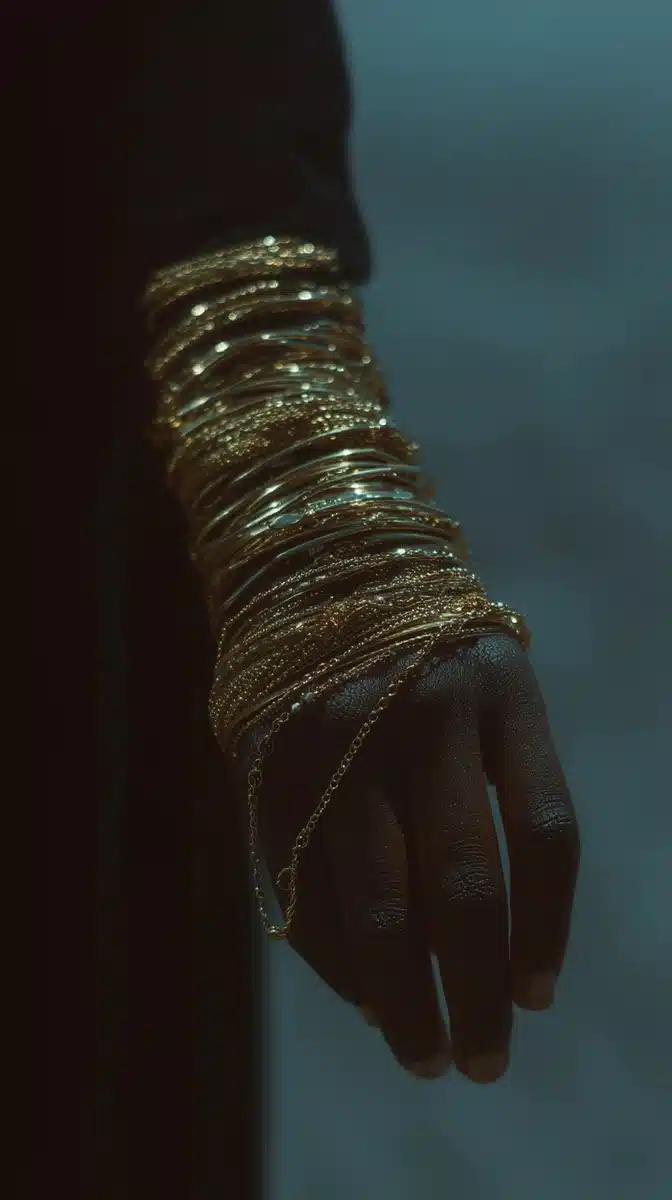 Gold Bracelets on Arm Midjourney提示词