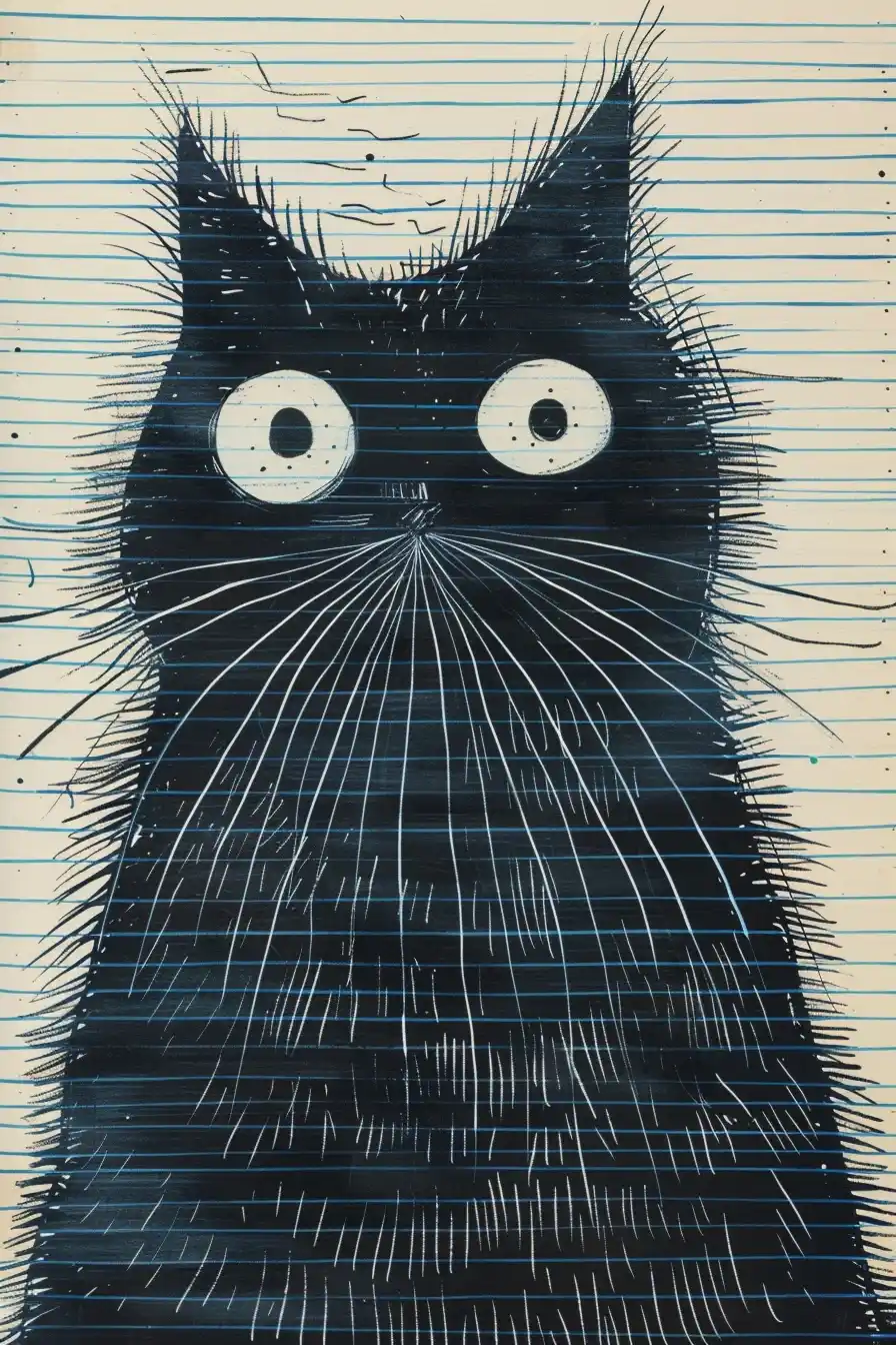Ink Cat on Lines Midjourney 提示词生成效果