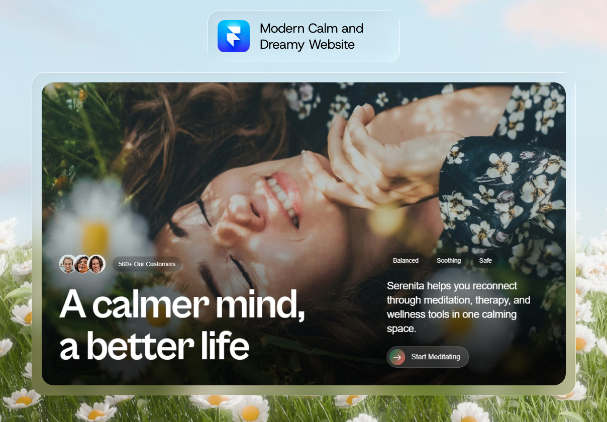 心理健康正念Framer模板（Serenita），Serenita - Modern Calm and Dreamy Framer Template