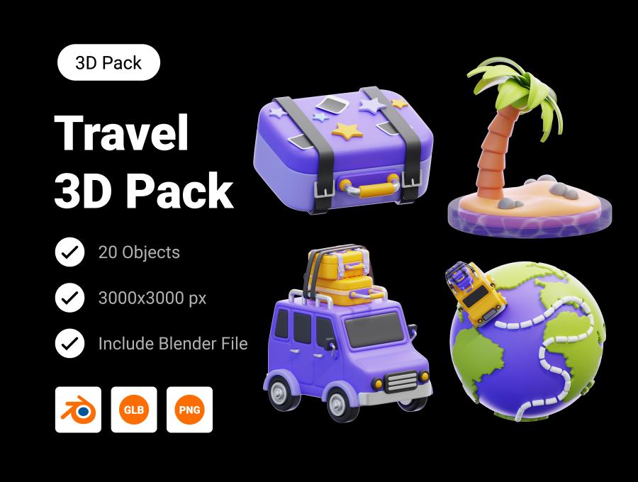 Travel Vacation & Holiday 3D Icon Pack