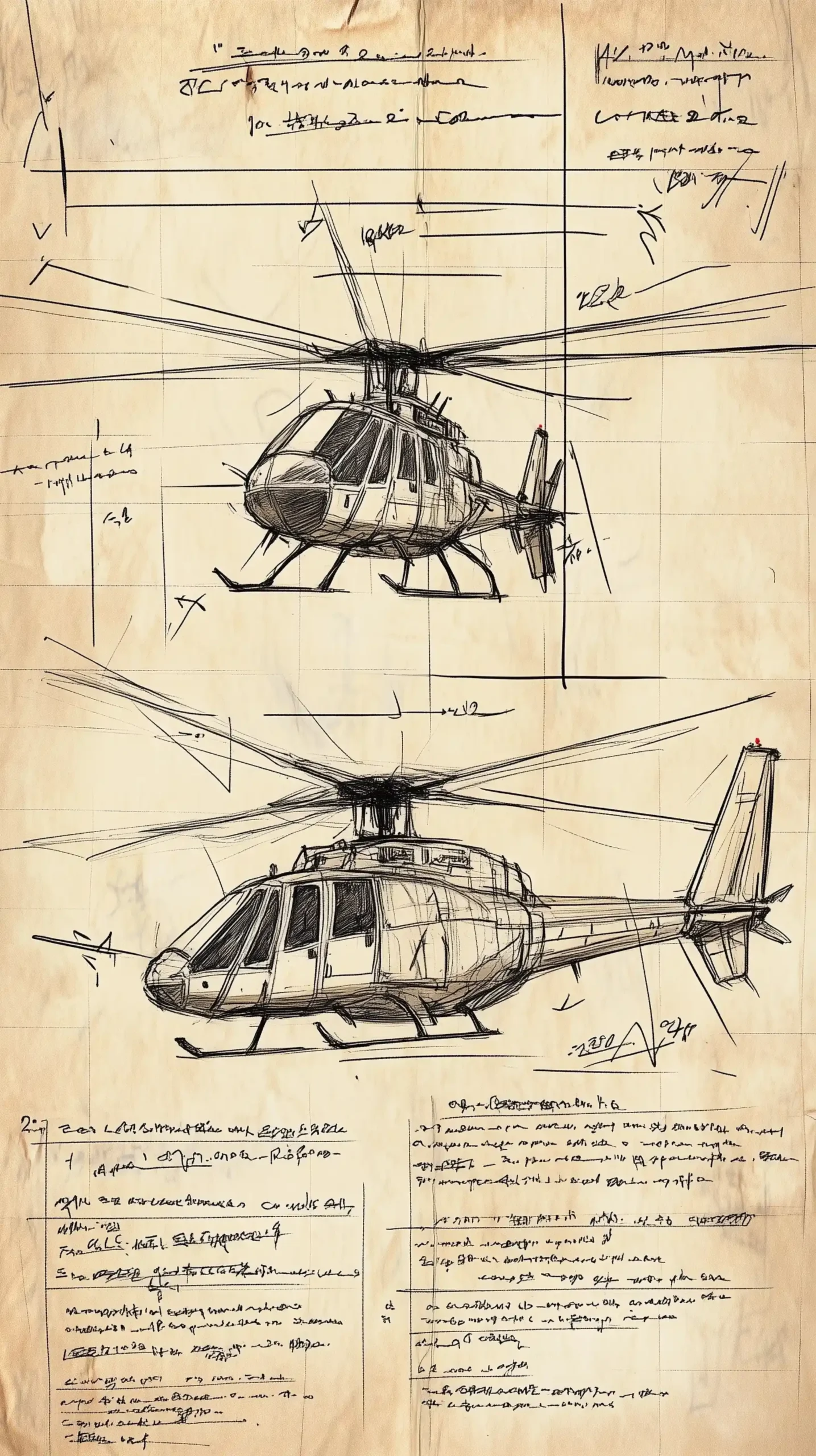 Helicopter Blade Sketch Notes Midjourney提示词