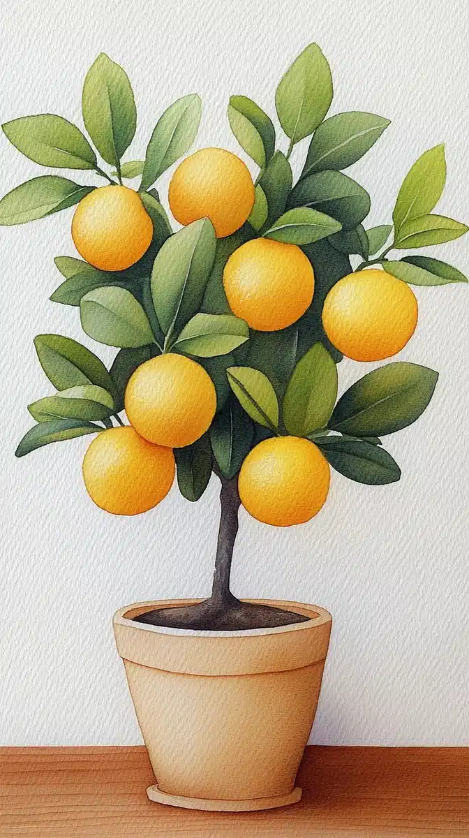 Watercolor Citrus Bonsai Alcove Midjourney提示词