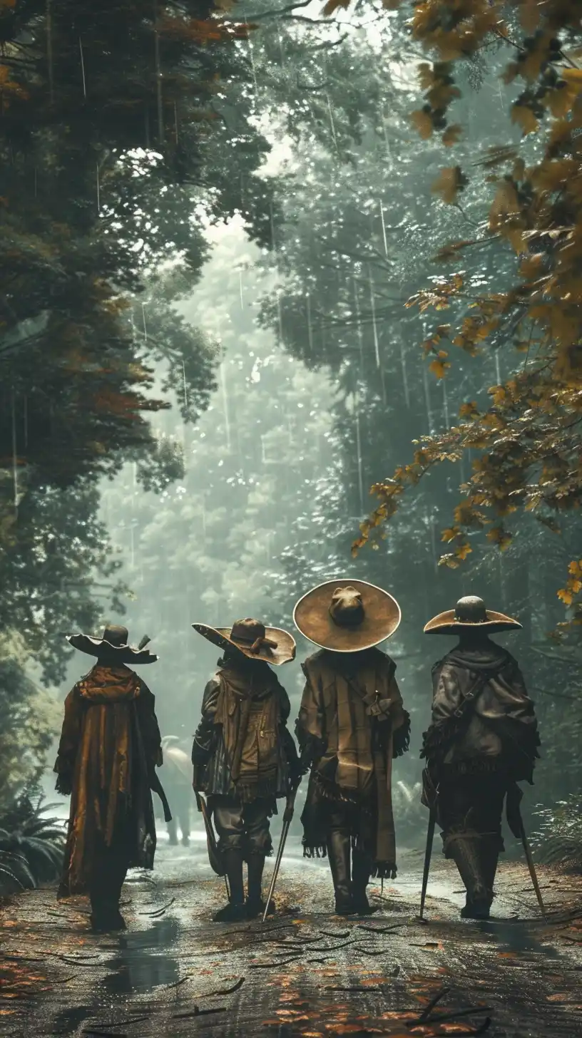 Fantasy Highwaymen in Forest Midjourney提示词