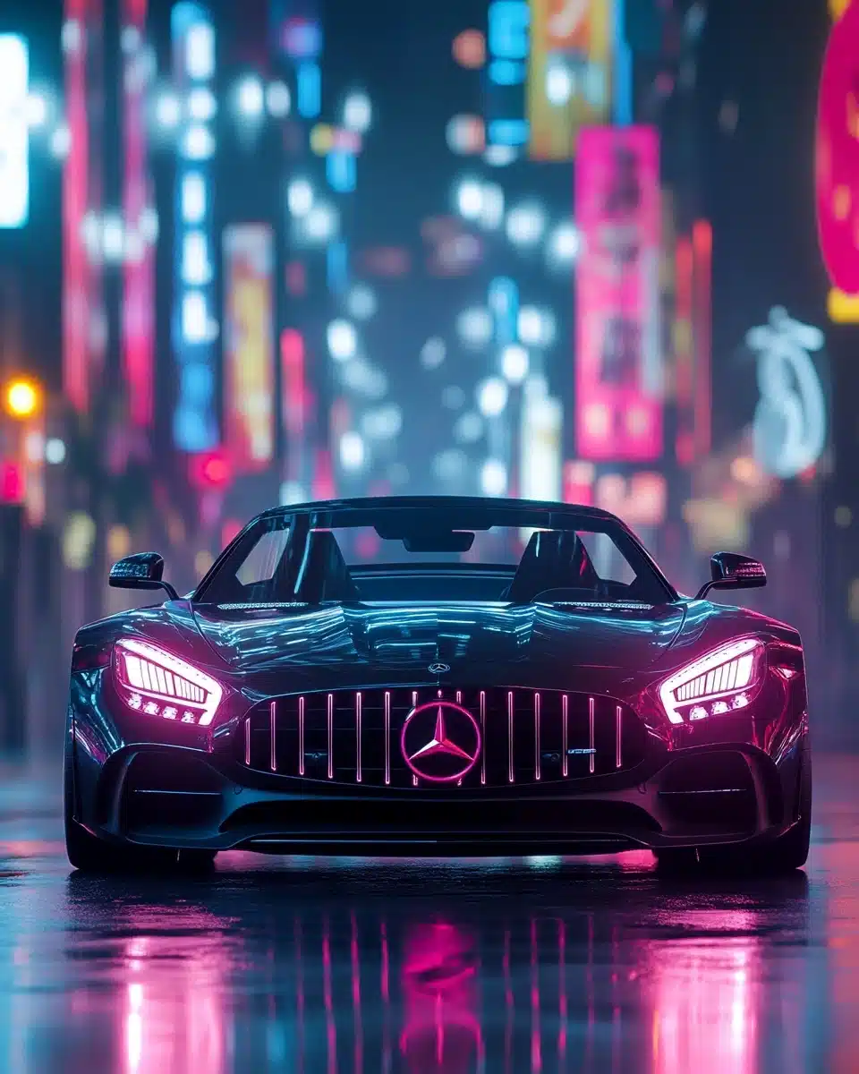 Cyberpunk Mercedes in Neon Midjourney提示词