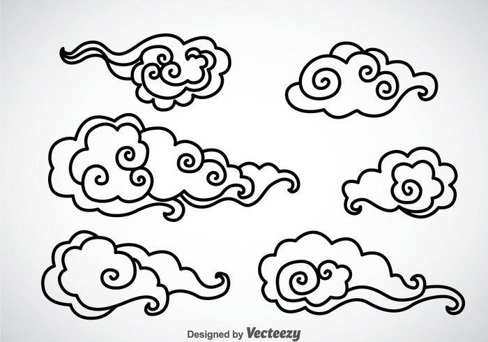 黑色轮廓中国云矢量
