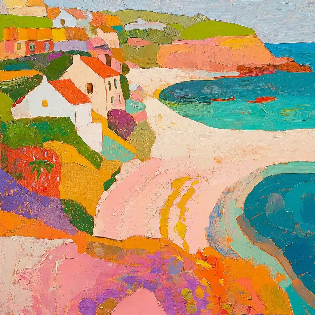 Port Isaac Beach Painting Midjourney提示词