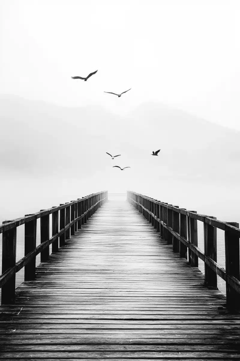 Minimalist Black and White Pier Midjourney提示词