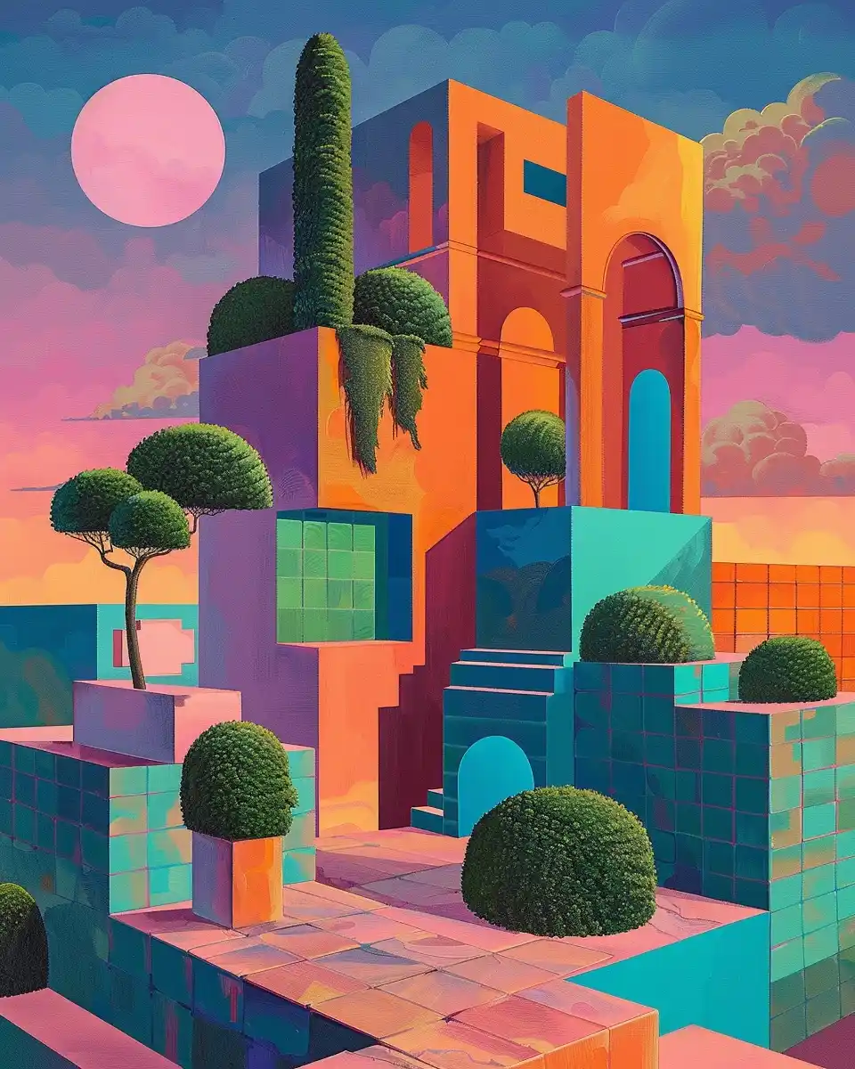 Surrealist Topiary Building Midjourney提示词