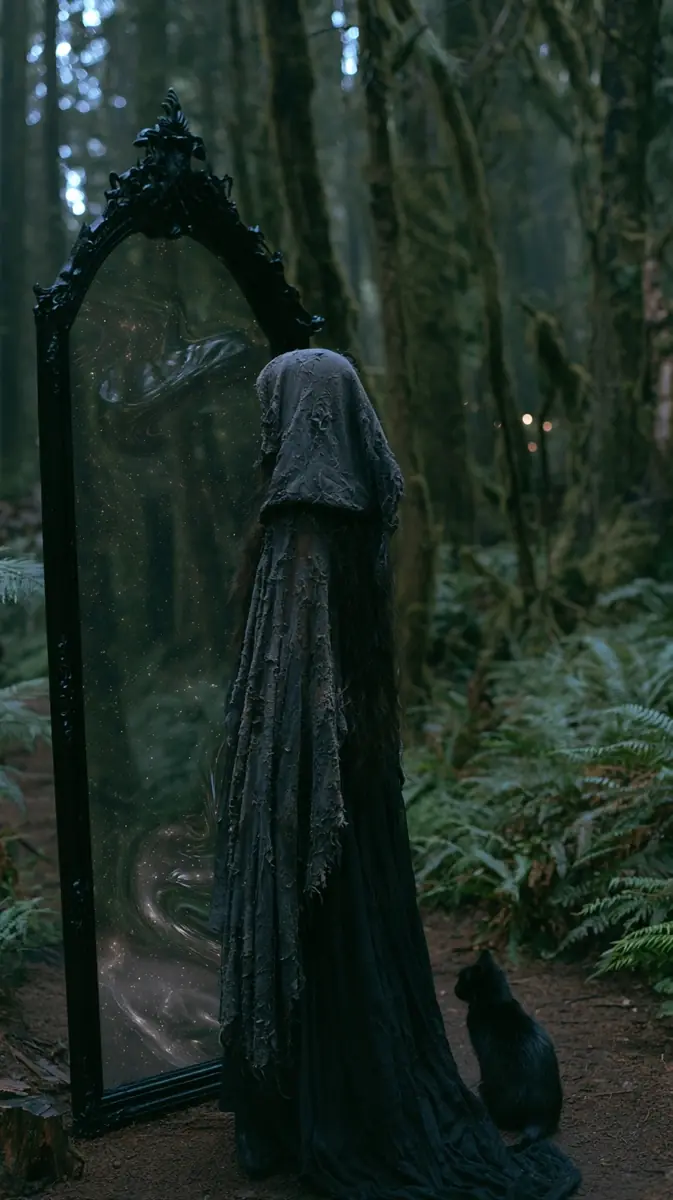 Photorealistic Pagan Forest Mirror Midjourney提示词