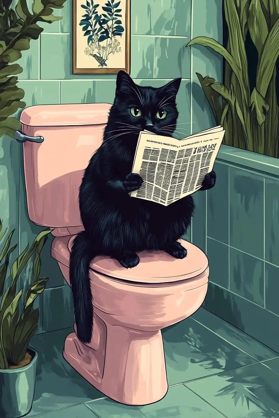 Retro Cat on Toilet Midjourney提示词