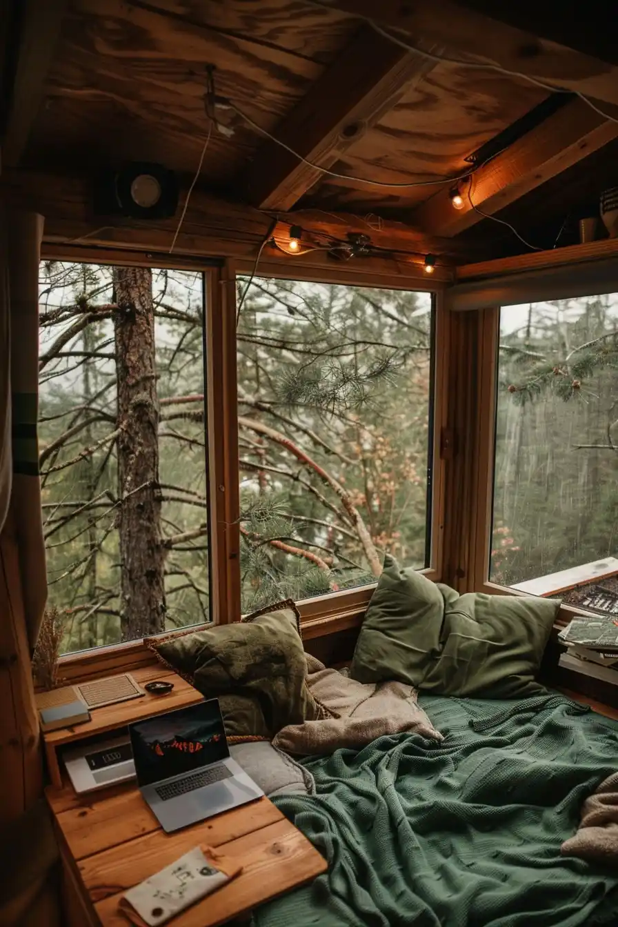 Wooden Treehouse Interior Midjourney提示词