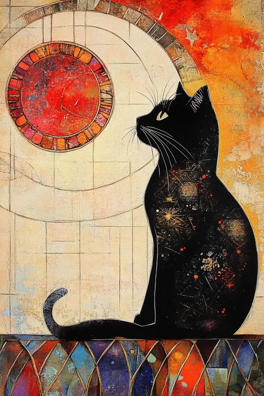 Cat in Cathedral Woodblock Midjourney提示词