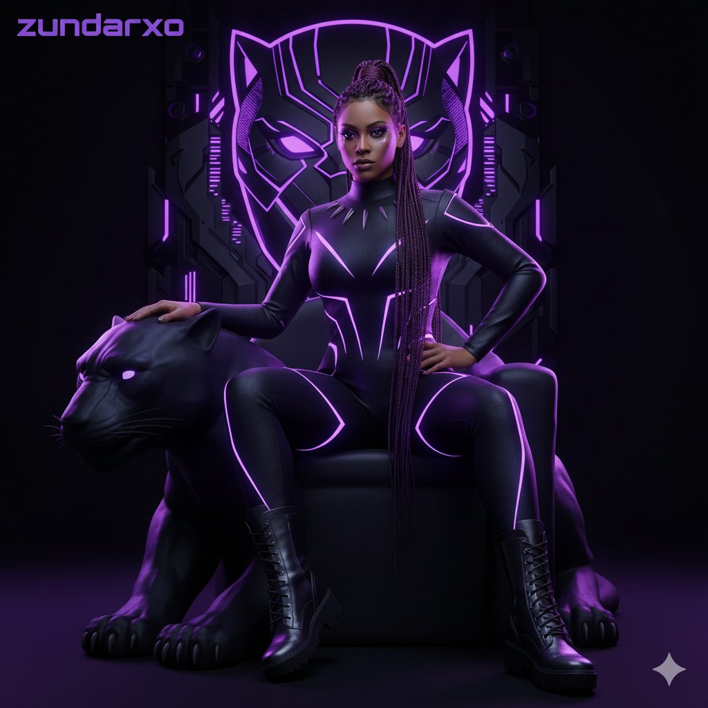 Black Panther Character Design - Futuristic Neon Superhero Nano Banana提示词