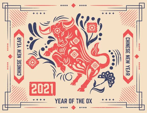 6款2021年元旦新年牛年春节红色喜庆插画矢量素材打包下载