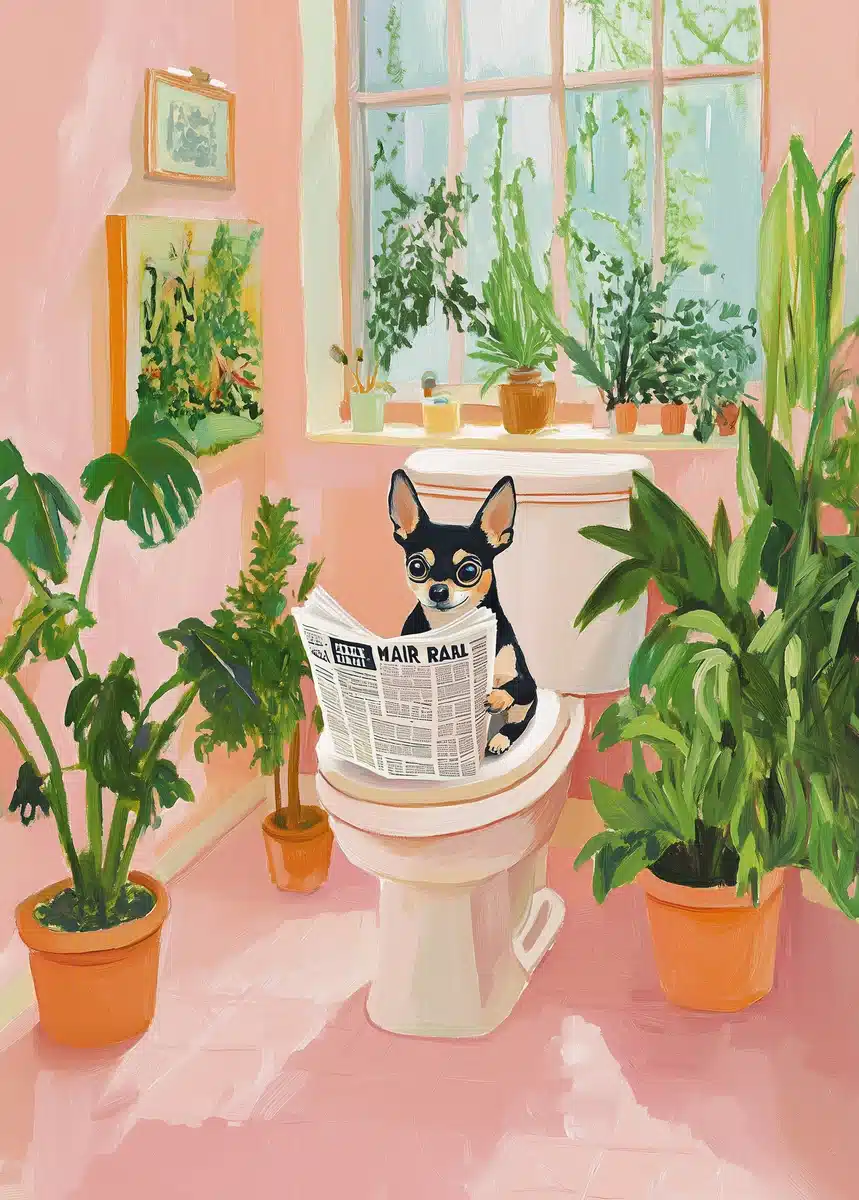 Chihuahua on Toilet Gouache Midjourney提示词