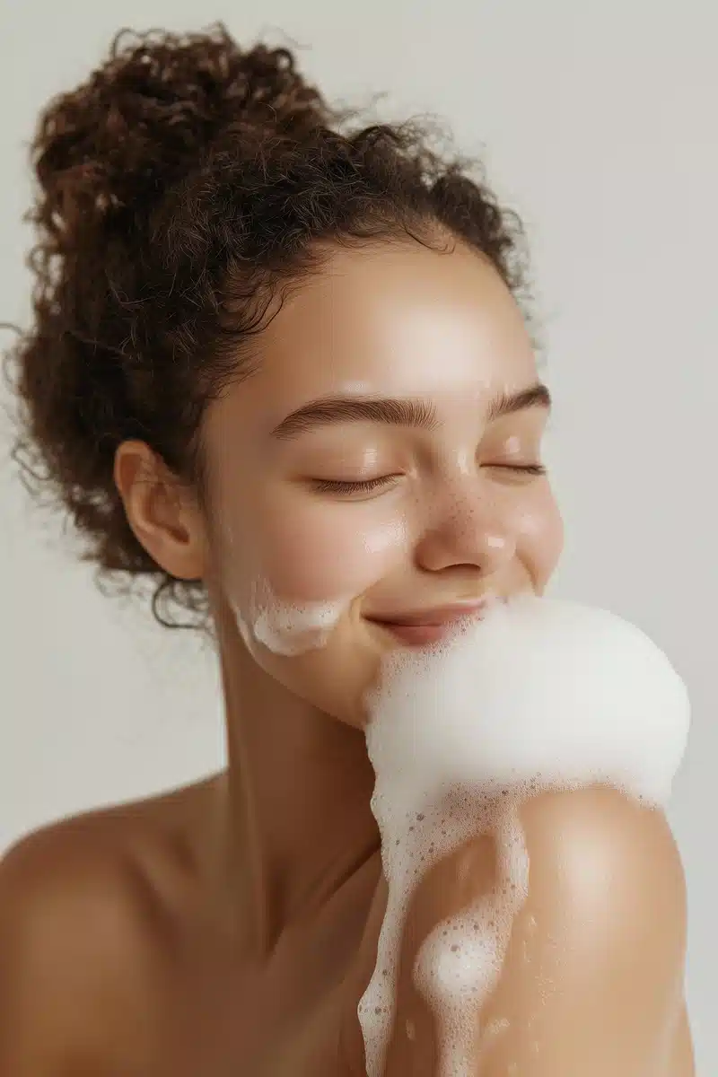 Realistic Model Applying Soap Midjourney提示词