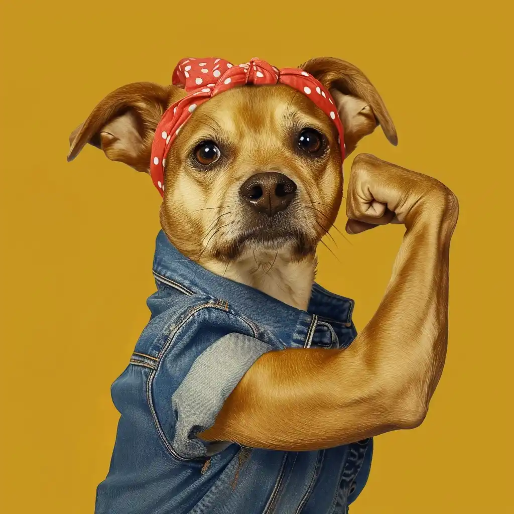 Rosie the Riveter Dog Iconic Pose in Pop Art Midjourney提示词