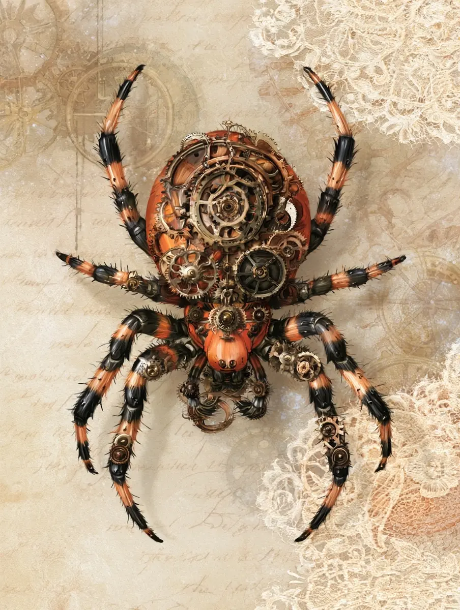 Steampunk Spider Digital Collage Midjourney提示词
