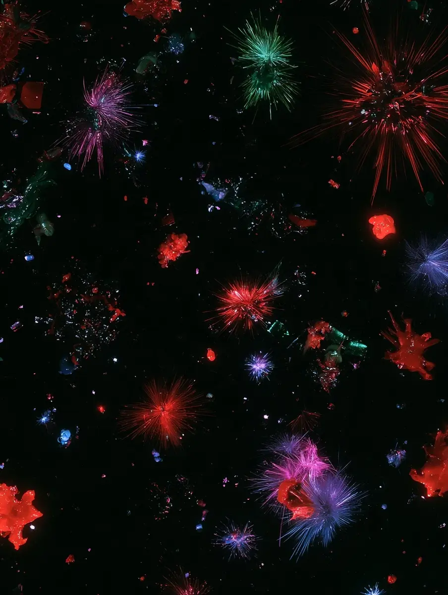 Colorful Fireworks Black Sky Midjourney提示词