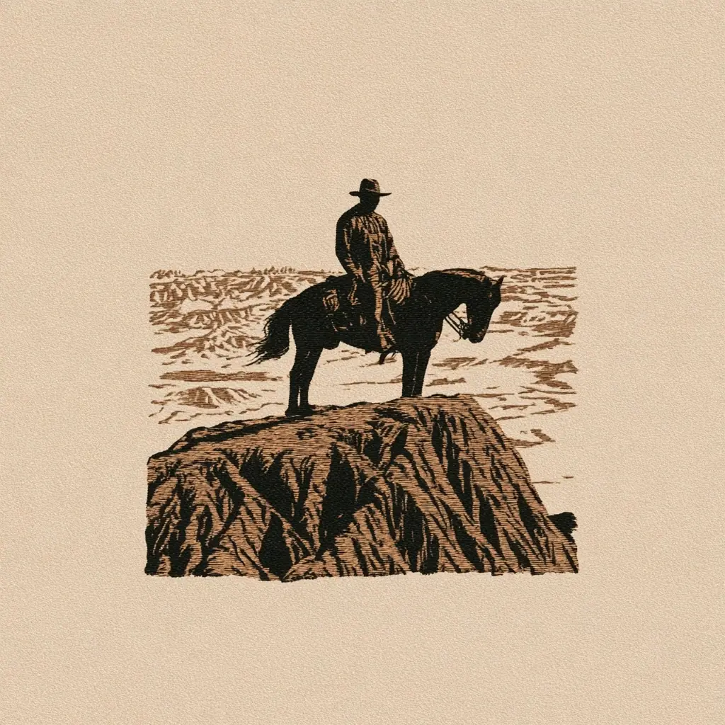 Embroidered Cowboy Badlands Illustration Midjourney提示词