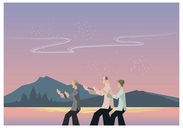 武术大师教双武学生向量