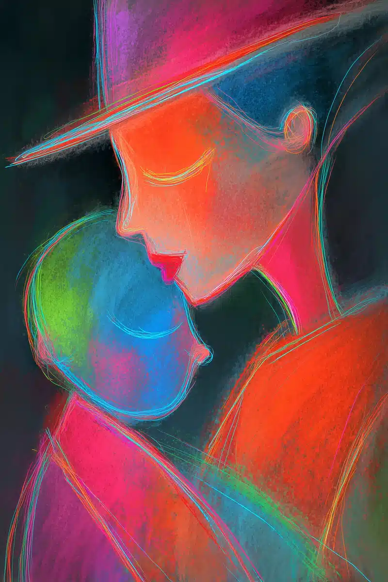 Neon Line Art Portrait Midjourney提示词