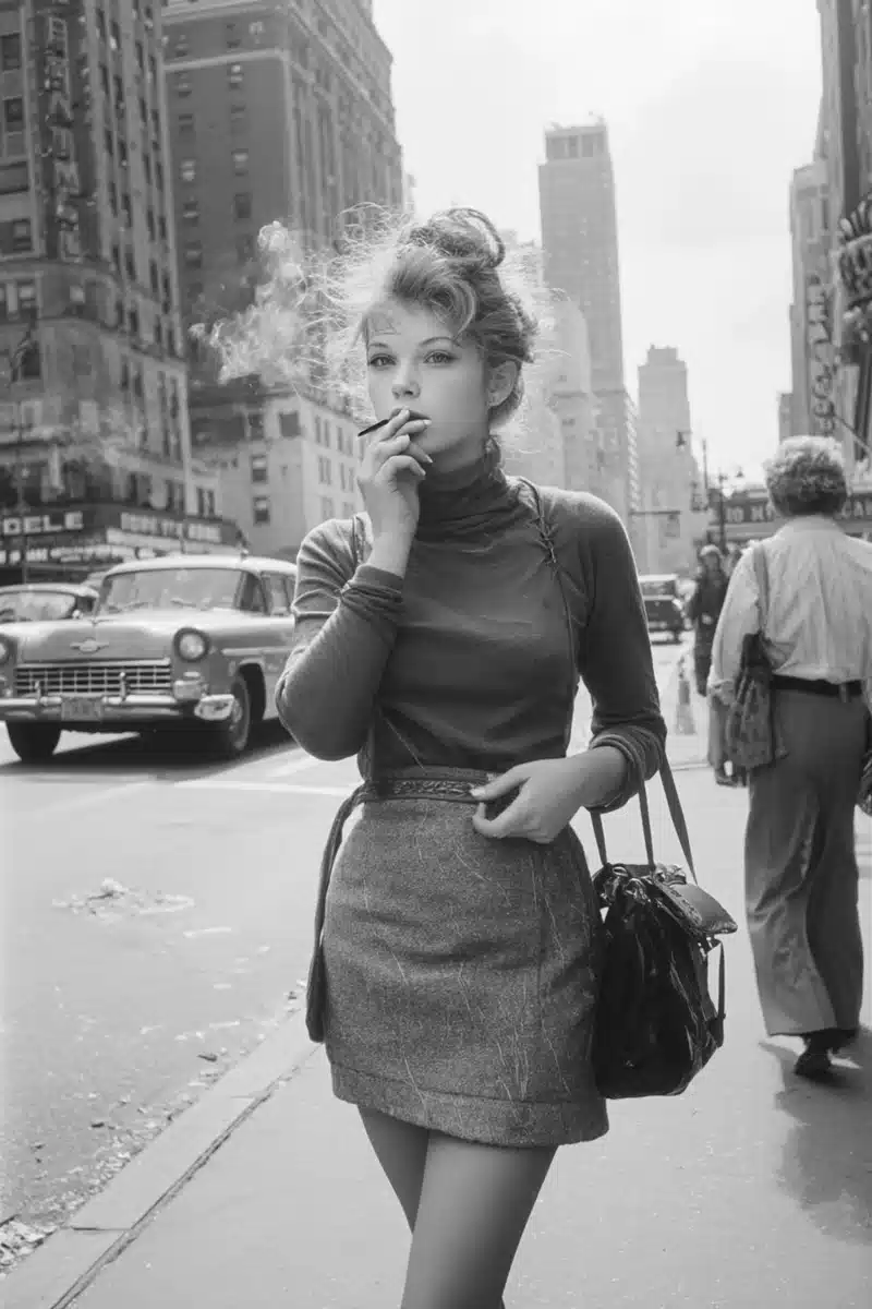 1950s American Woman Walks Midjourney提示词