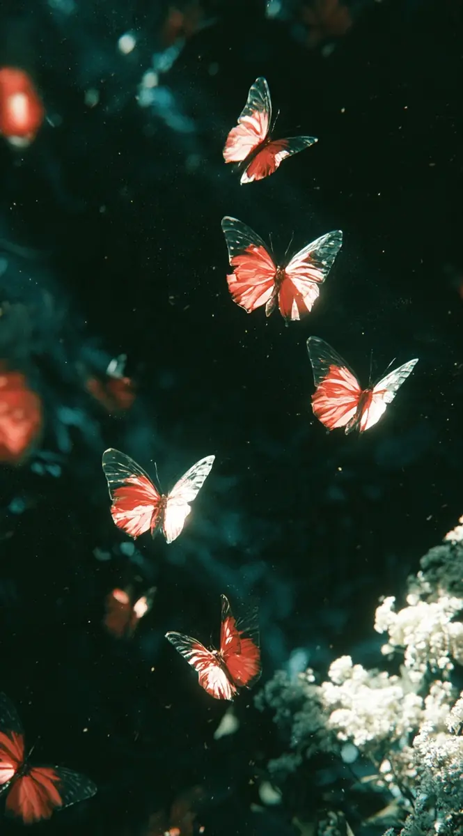 Anime Glowing Red Butterflies Midjourney提示词