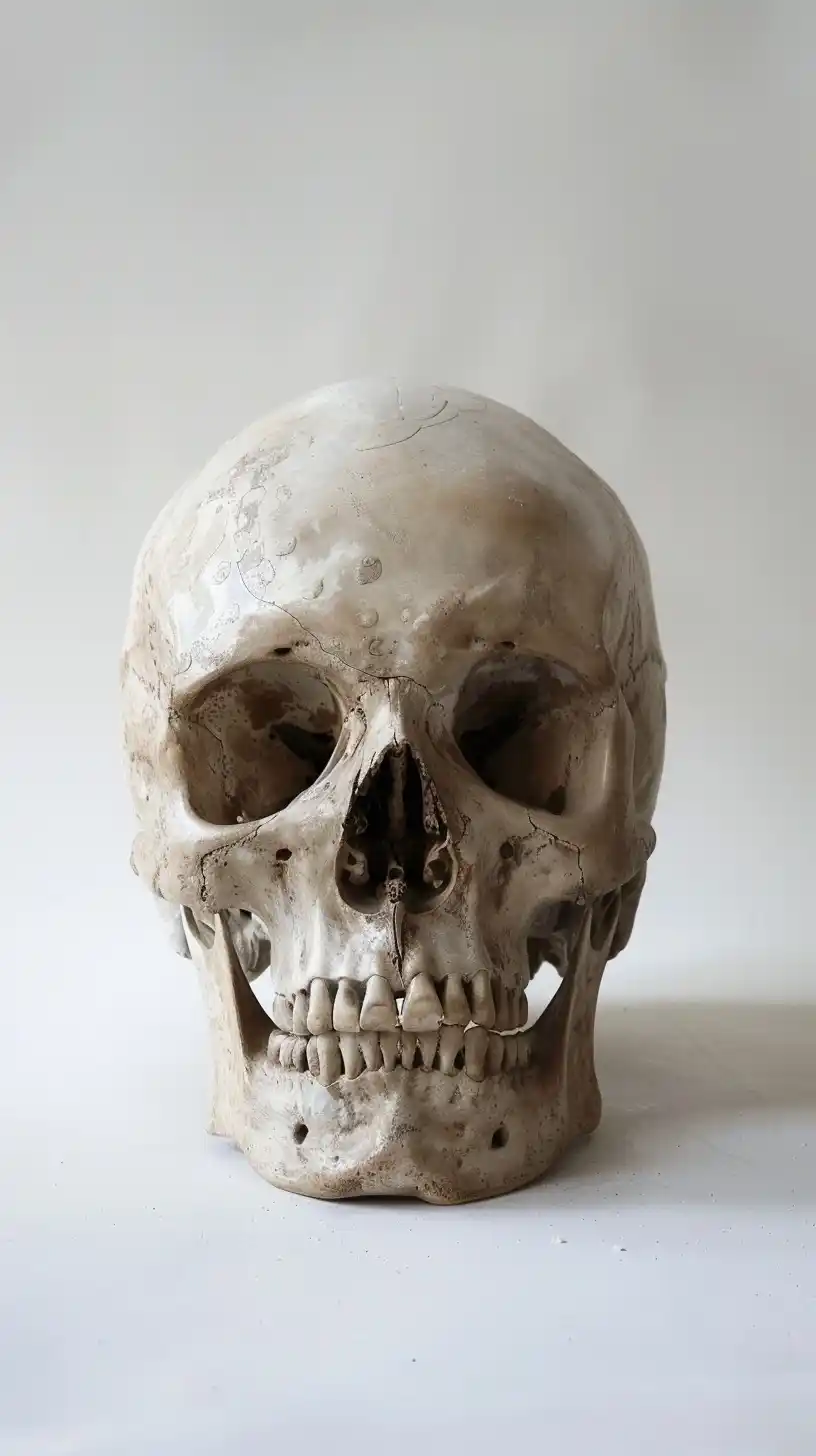 Realistic Skull Sculpture Front View Midjourney提示词