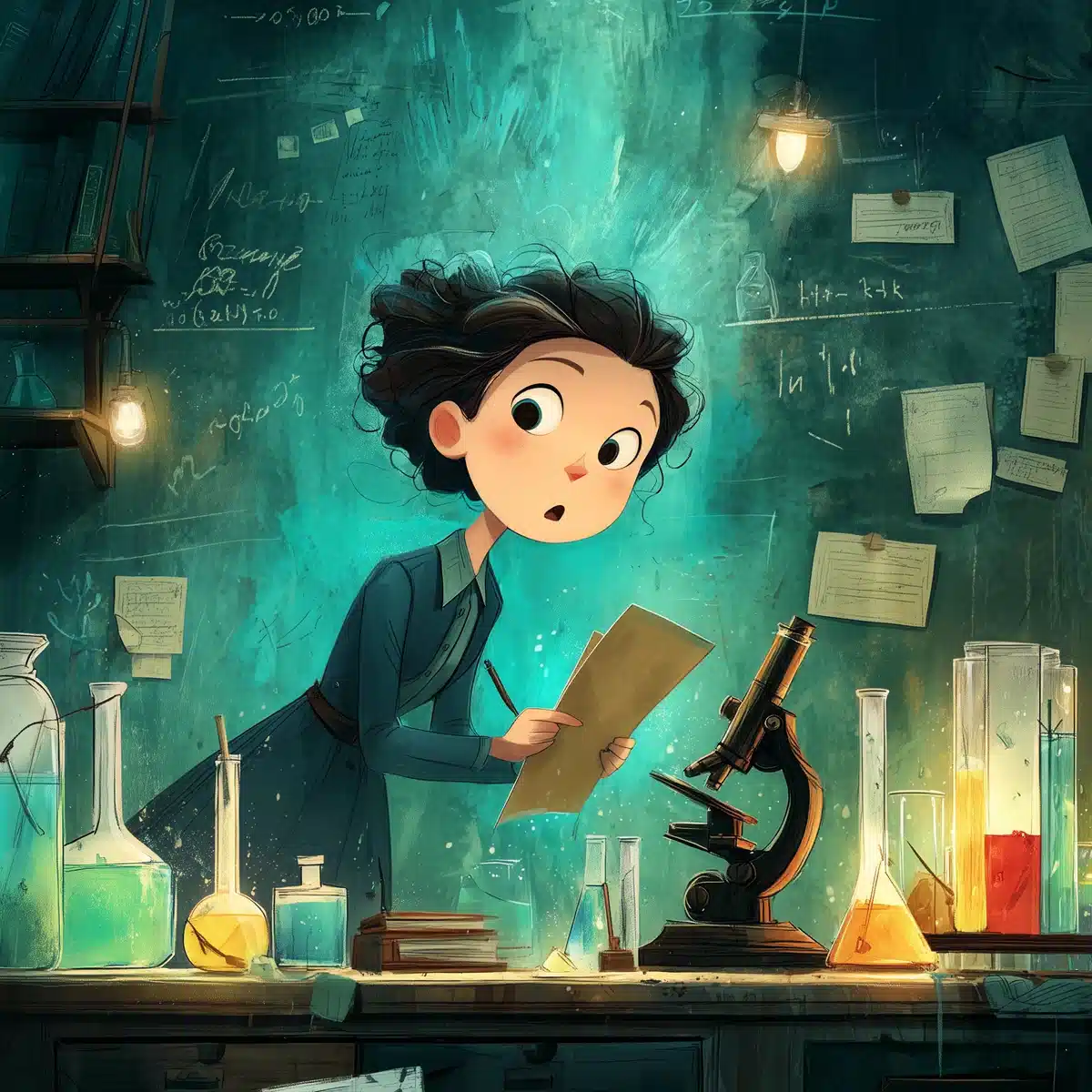 Colorful Storybook Curie Laboratory Midjourney提示词