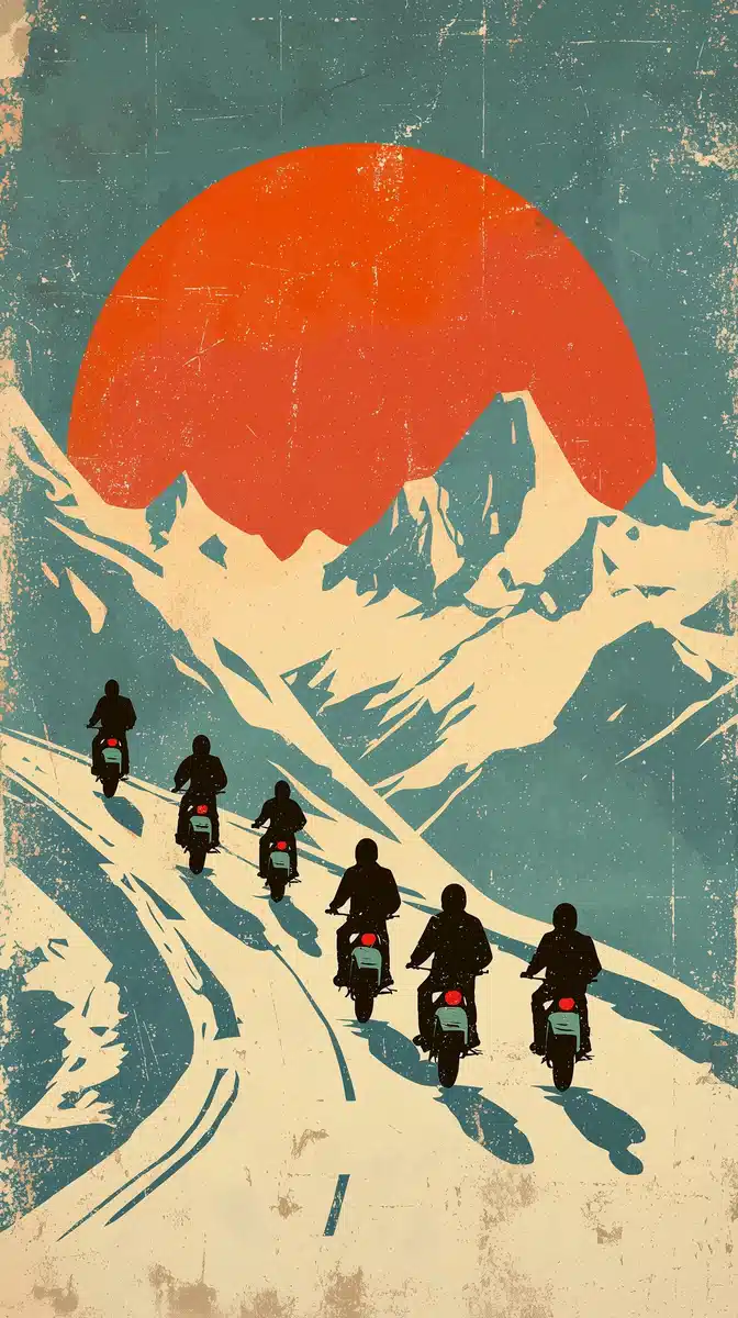 Vintage Scooter Riders Poster Midjourney提示词