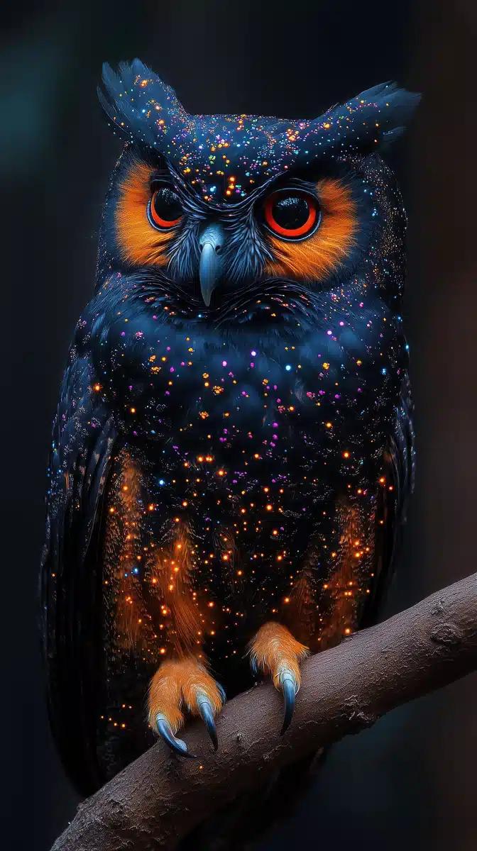 Black Owl with Sparkles Midjourney提示词