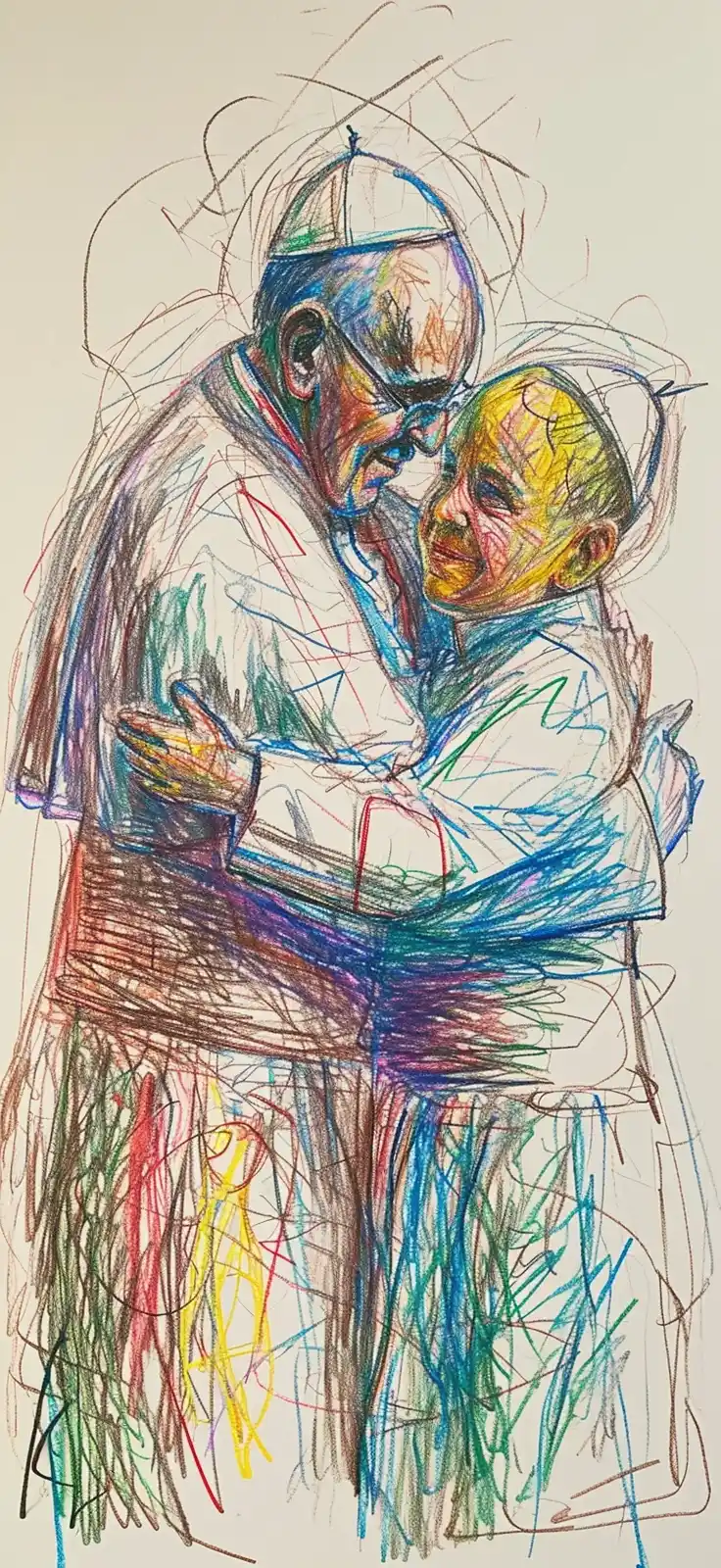 Crayon Popes in Love Midjourney提示词