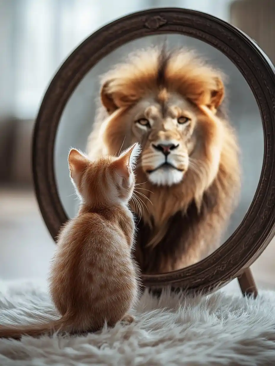 Kitten and Lion Reflection Midjourney提示词